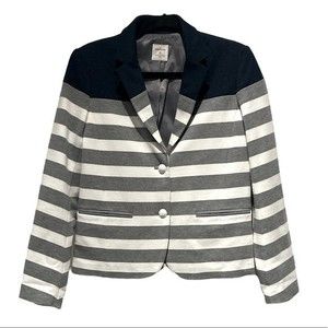 Gap Academy Button Down Blazer Stripe Navy Blue White Gray Size 6 Women’s